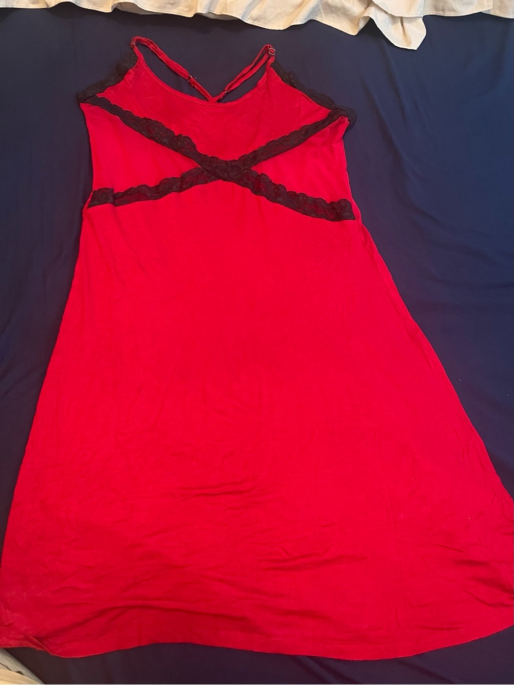 Joan Vass Red Chemise with Black Lace Trim
